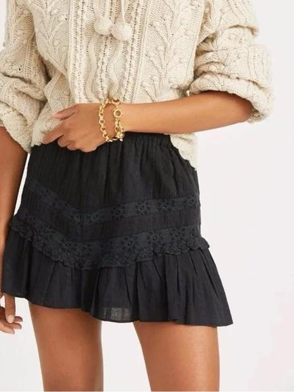 Black Lace-Trim Mini Skirt - Women